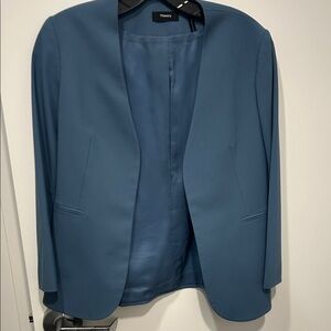 Theory collarless blue suit jacket, size 4